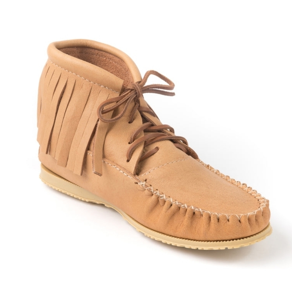 Bastien Industries A'enda' moose hide ankle boot fringe  with a rubber sole